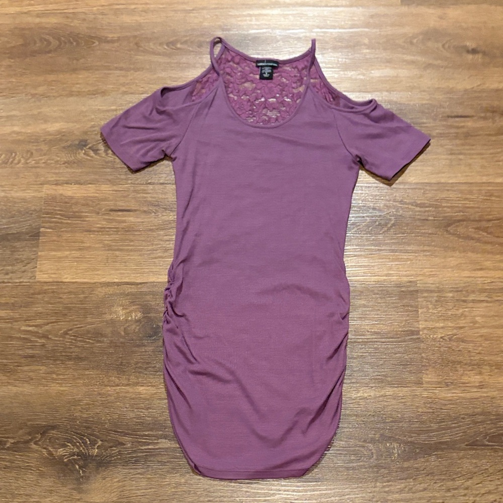 Moda International long  Purple cold, shoulder Lace Top